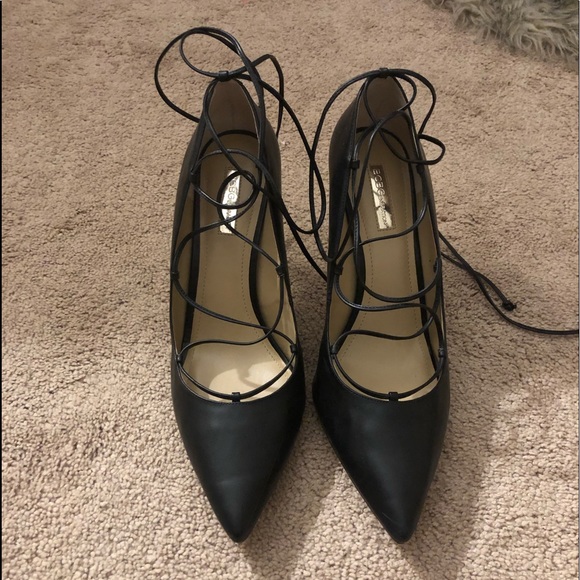 BCBGeneration Shoes - Strappy Lace Black Pointy Toe Wrap Stilettos